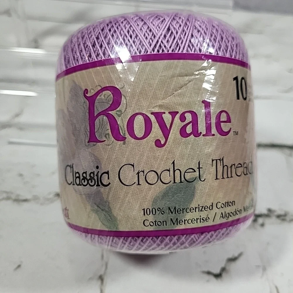 Royale Crochet Thread‎ Lot Of 3 Spools Natural White Violet Mint Green New
